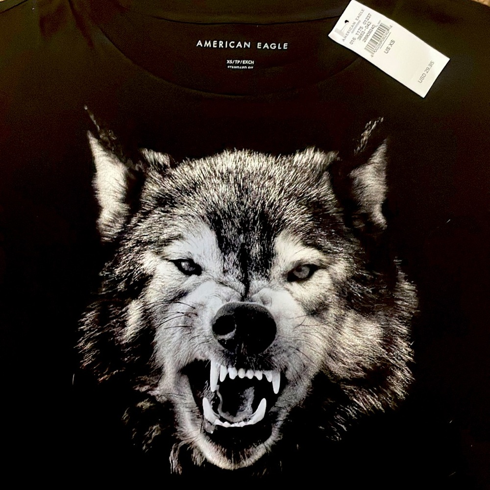 Mens AE Long Sleeve Wolf Print Tee NWT